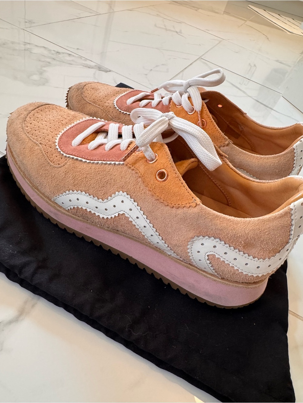 Office of Angela Scott Remi Sneaker Suede, Peach and Tan - Picture 5 of 10